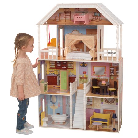 KidKraft Savannah Wooden Dollhouse, over 4 feet Tall with Porch Swing and 14 Accessories