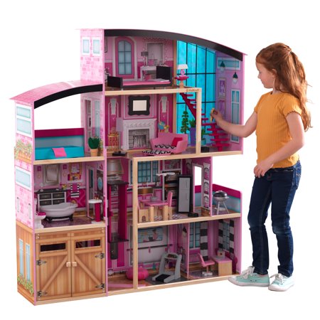 KidKraft Shimmer Mansion Wooden Dollhouse, over 4 Feet Tall, Lights & Sounds and 30 Pieces