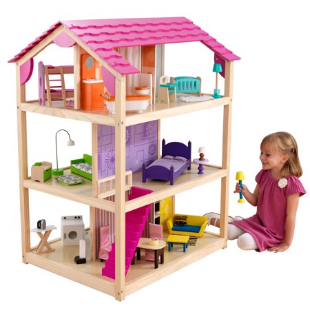 KidKraft So Chic Wooden Dollhouse, Almost 4 feet Tall, on Wheels; with 46 Pieces, Assembly Required