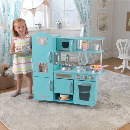 KidKraft Vintage Wooden Play Kitchen with Pretend Ice Maker and Play Phone - Blue