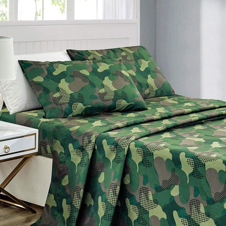 Kids Collection Bedding 3 Piece Army Green Twin Size Sheet Set Flat Fitted Sheets Pillow sham Military Camouflage Theme Boys Bedroom Design (Camouflage Military, Twin Sheet Set)