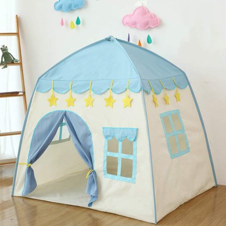 Kids Play Tent for Girls Boys 420D Oxford Fabric Princess Playhouse Blue Castle Play Tent Children Fairy Tale Teepee Tent Indoor Outdoor with Carry Bag, Star Lights NOT Included