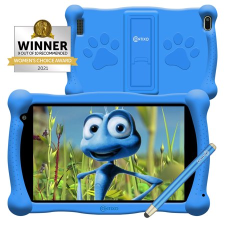 Kids Tablet with Educator Approved Apps ($150 Value), Contixo 2021 Edition, 7-inch IPS HD Display, WiFi, Android 10, 2GB RAM 16GB ROM, Protective Case with Kickstand and Stylus, V10-Blue