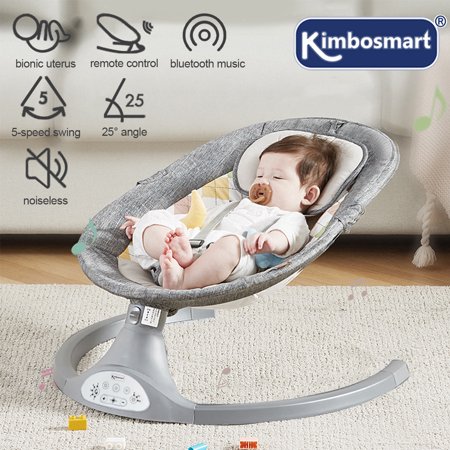 Kimbosmart Electric Baby Swing Chair, Infant Swing with Remote Control, Built-in Bluetooth, Soft Music, Sway in 5 Speeds, Seat Belt, Gifts