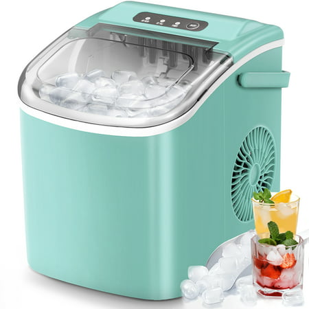 Kismile Countertop Ice Maker Portable Ice Machine With Handle, Self-Cleaning Ice Makers, 26Lbs/24H, 9 Ice Cubes Ready In 6 Mins For Home Kitchen Party Bar Green
