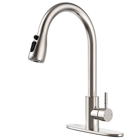 Kitchen Faucets with Pull Down Sprayer, High Arc Single Handle Kitchen Sink Faucet with Water Lines, Brushed Nickel, Commercial Modern rv Stainless Steel Kitchen Faucets for Bar, Laundry, Utility Sink