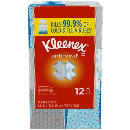 Kleenex Anti-Viral 3-Ply Facial Tissue - Cube boxes, 12 Pack, 60 Tissues