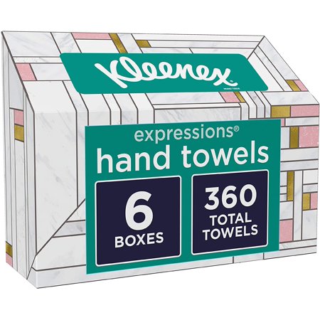 Kleenex Expressions Hand Towels, Single-Use Disposable Paper Towels, 60 Towels Per Box (360 Towels Total), (Pack of 6) - STOCK UP!
