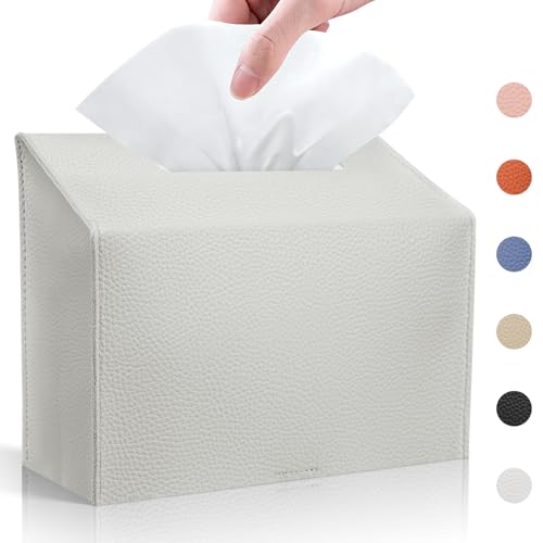 Tissue Box Cover Holder Compatible With Kleenex Disposable Paper Hand Towels, Leather Paper Towel Dispenser For Tabletop, Bathroom, Car, Office (Cream-1 Pack)