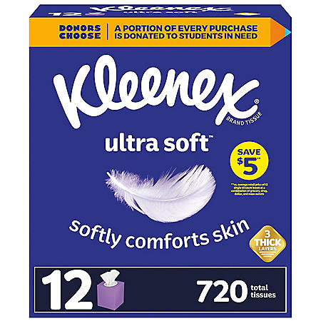 Kleenex Ultra Soft 3-Ply Facial Tissues, Cube Boxes (60 tissues/box, 12 boxes)