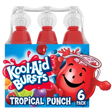 Kool-Aid Bursts Tropical Punch Artificially Flavored Soft Drink, 6 ct Pack, 6.75 fl oz Bottles