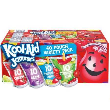 Kool-Aid Jammers Cherry, Grape, Tropical Punch & Strawberry Kiwi Artifically Flavored Soft Drink Variety Pack, 40 ct Box, 6 fl oz Pouches