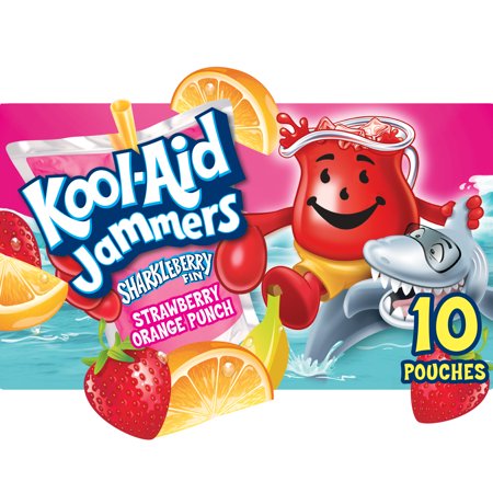 Kool-Aid Jammers Sharkleberry Fin Strawberry Orange Punch Artificially Flavored Soft Drink, 10 ct Box, 6 fl oz Pouches