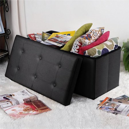 Ktaxon Cuboid Faux Footstool Leather Ottoman Bench Storage Box Seat Organizer Foot Stool Black