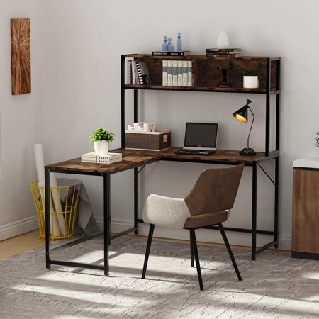 Ktaxon Office Desk Computer Desk L-Shsaped Desk with Hutch Gaming Desk Corner Desk Writing Desk for Small Space