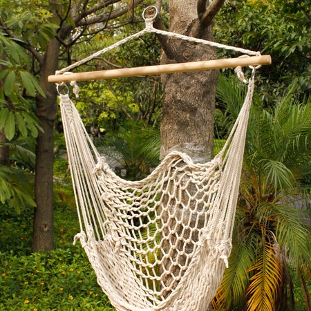 Ktaxon Outdoor Hanging Swing Cotton Hammock Chair Solid Rope with Wooden Bar Yard Patio Porch Garden