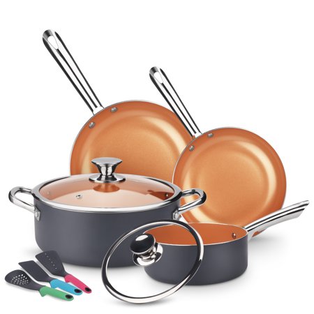 KUTIME 9 Pcs Aluminum Cookware Set, Nonstick Pots and Pans Set, Dishwasher Safe