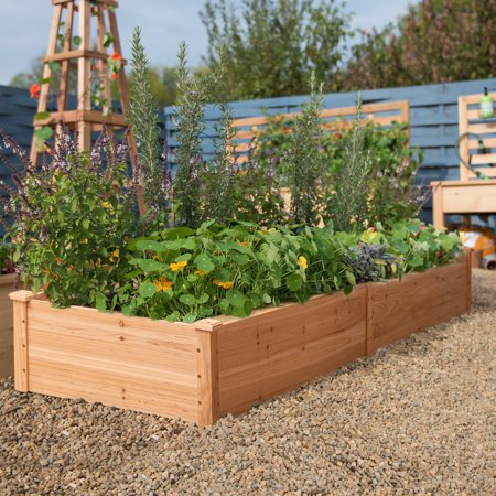Lacoo Raised Garden Bed 92x22x9in Divisible Wooden Planter Box Outdoor Patio Elevated Garden Box Kit to Grow Flower, Fruits, Herbs and Vegetables for Backyard, Patio, Balcony - Natural