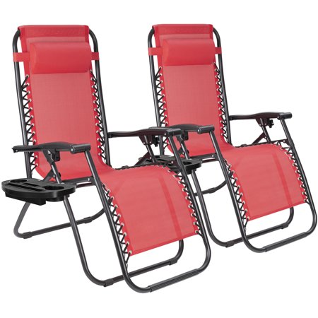 Lacoo Zero Gravity Chair Camp Reclining Lounge Chairs Outdoor Lounge Patio Chair with Adjustable Pillow 2 Pack (Red)
