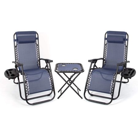 Lacoo Zero Gravity Chair Set with Table and Cup Holders Adjustable Lounge Chair for Poolside, Yard and Patio,Blue