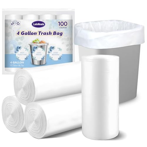 Lainneala Small Trash Bags 4 Gallon, 100 Count Small Garbage Bag Bathroom White Mini Trash Bag Trash Can Liners Unscented Small Garbage Bags For Bathroom Can