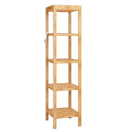 LANGRIA 5 Shelf Bamboo Shelves for Storage, 14"x13"x57.5" Shelving Unit, Lightweight, Shelving Rack for Bathroom Living Room Kitchen