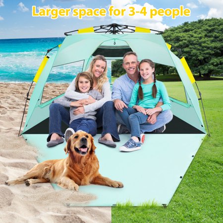 Large Beach Tent Sun Shade Shelter for 3-4 Person, UV Protection, Extendable Floor with 3 Ventilating Windows for Camping, Outdoor, Beach