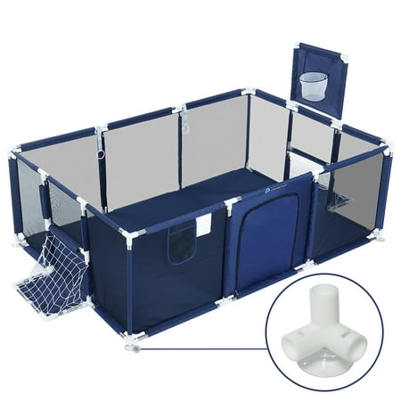 Large Baby Playpen 71 Inch With Basketball Hoop, 6-24 Months Toddler Playard, Blue