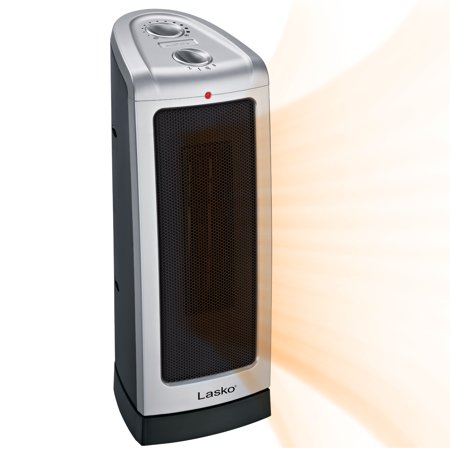 Lasko 1500W Oscillating Ceramic Tower Space Heater with Thermostat, 5307, Silver