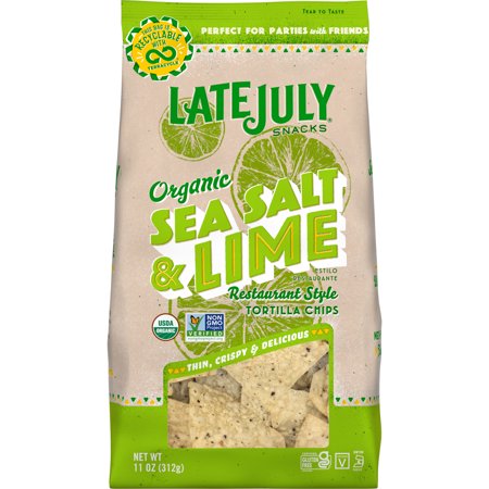 LATE JULY Snacks Restaurant Style Sea Salt & Lime Tortilla Chips, 11 oz. Bag
