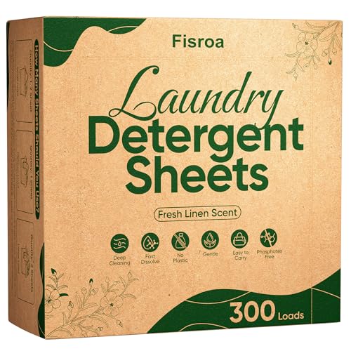 Travel Laundry Detergent Sheets Fisroa 300 Loads Eco-Friendly Washing Detergent Sheets Plastic-Free Washer Sheets, Fresh Linen Scent Liquidless Laundry Sheets Strips For Camping Dorm