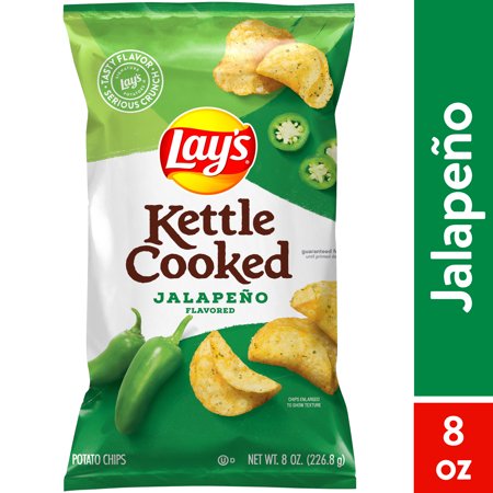 Lay's Kettle Cooked Potato Chips, Jalapeno, 8 oz Bag