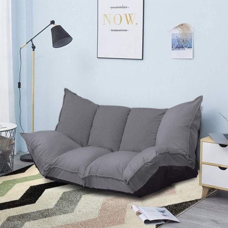 Lazy Sofa Futons Sets Folding Sofa Bed Adjustable Sofa TV Floor Couch | Dark Grey