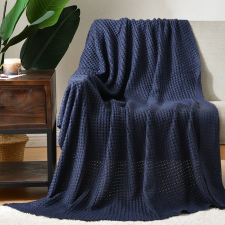 LAZZZY Cable Knit Throw Blanket 45" x 70" Soft Lightweight Blanket for Bed Couch Sofa Warm Farmhouse Decor All Seasons Navy