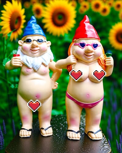 Leverse 2 Pcs Garden Gnomes, 4.7 Inch Naughty Resin Dwarf, Unique Funny Outdoor Decorations For Lawn Patio Yard Home Decor Easter Halloween Christmas Housewarming Gifts (Woman And Man)