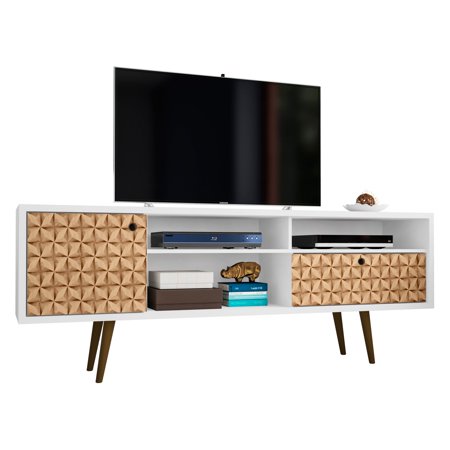 Liberty 70.86" Mid-Century - Modern TV Stand with 4 Shelving Spaces and 1 Drawer in White and 3D Brown Prints