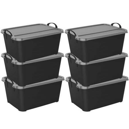 LIFE STORY 13.75 Gallon Stackable Locking Plastic Storage Box, Black, 6 Count
