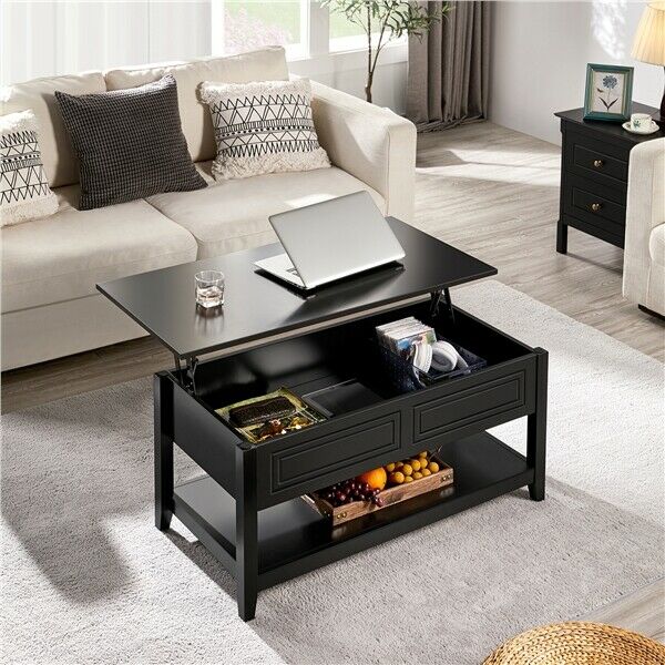 Lift Top Coffee Table w/ Hidden Compartment and Open Storage Shelf Living Room