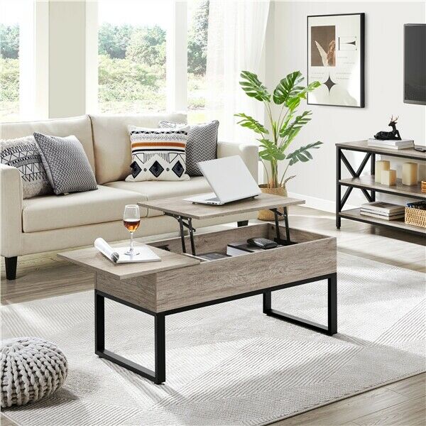 Lift-Top Coffee Table with Hidden Storage and Side Drawer for Living Room/Office
