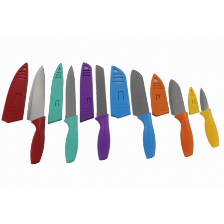 Lightahead Stainless Steel Kitchen Colored Knife Set 6 Knives set with PP shell- Chef, Bread, Carving, Paring, and 2 Santoku Knife Cutlery Sets - Multicolor Sharp Vibrant Stylish Kitchen Knives