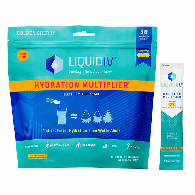 Liquid I.V. Hydration Multiplier, 30 Individual Serving Stick Packs in Resealable Pouch on Sale At Costco