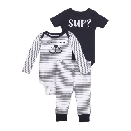 Little Star Organic Baby Boy 3 Pc Short Sleeve & Long Sleve Bodysuit & Pants Set, Size Newborn-24 Months