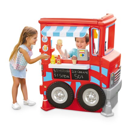 Little Tikes 2-in-1 Food Truck 20-Piece Plastic Pretend Play Kitchen Toys Playset with Working Cash Register, Red- For Kids Toddlers Girls Boys Ages 2 3 4+