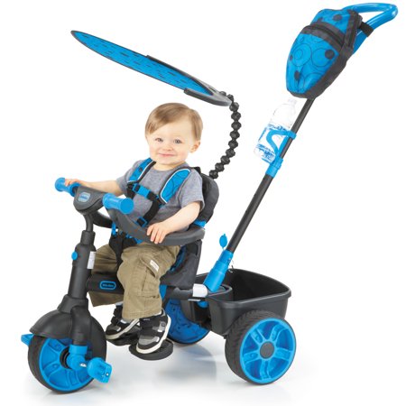 Little Tikes 4-in-1 Deluxe Edition Trike in Neon Blue, Convertible Tricycle for Toddlers with 4 Stages of Growth and Shade Canopy- For Kids Boys Girls Ages 9 Months to 3 Years Old
