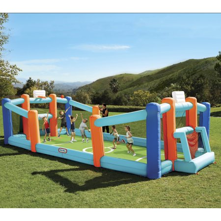 Little Tikes Huge 24' L x 12' W x 7' H Inflatable Sports Bouncer with Backyard Soccer & Basketball Court and Blower, Fits up to 8 Kids, Outdoor Backyard Sports Toy for Kids Boys Girls Ages 3-8