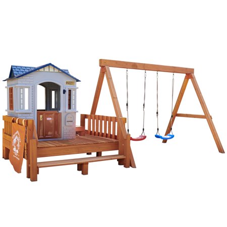 Little Tikes Real Wood Adventures Chipmunk Cottage Wooden Outdoor Playset and Wooden Swing Set, Cottage Playhouse for Playground Outdoor Backyard Set Suitable for 4 Kids Toddlers Ages 2 3 4+