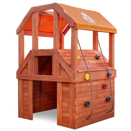 Little Tikes Real Wood Adventures Climb House Wooden Playhouse with Climbing Wall and Upper Deck, Fits Up to 5 Kids, Outdoor Backyard Playground Set- Boys and Girls Ages 3-10 Years