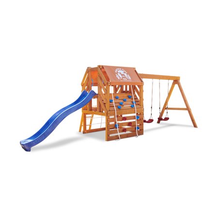 Little Tikes Real Wood Adventures Panther Peak Wooden Outdoor PlaySet and Wooden Swing Set with Climbing ropes Wall, Slide for Playground and Backyard Set Suitable for 6 Kids Toddlers Ages 3+