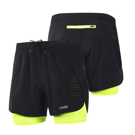 Lixada Men's 2-in-1 Running Shorts Quick Drying Breathable Active Training Exercise Jogging Cycling Shorts with Longer Liner