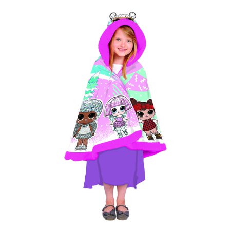 LOL Surprise Kids Snuggle Wrap Wearable Blanket with Hoodie for Camping - Girls Body Wear Snuggie 31 Inch x 55 Inch with Printed LOL Surprise Characters